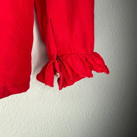 Vintage Ruffle Blouse Y2K 00s Harve Benard Red Silk Tuxedo Romantic Poet Small - Picture 4 of 9